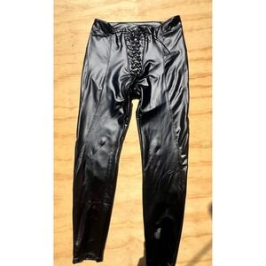 Zasuwa Black Faux Leather Lace Up Front Leggings High Waisted Size S NWT